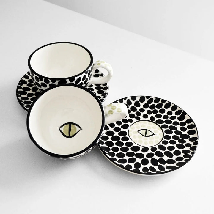 Dawn Eye Cappuccino Cups B&W (set of 2) - Arch - Ileana Makri