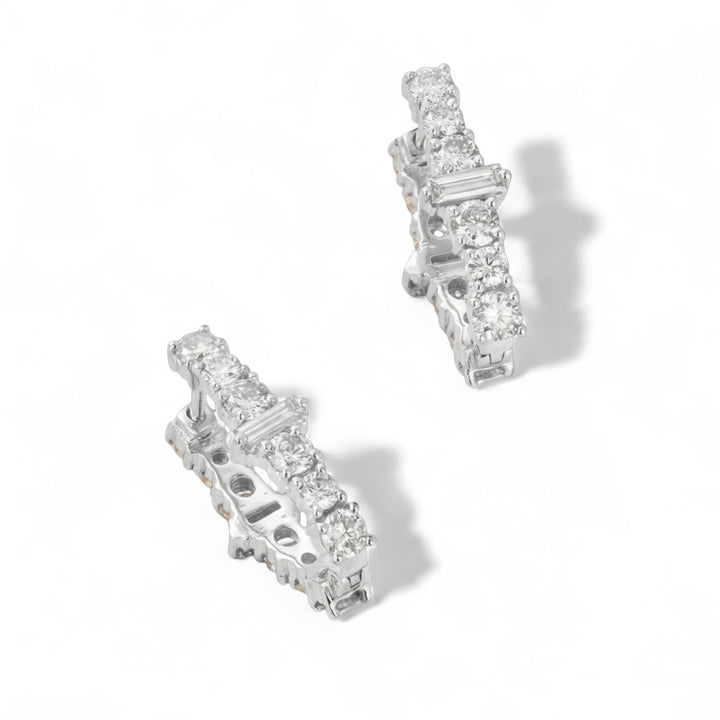 Oval Rivulet White Diamond Hoops