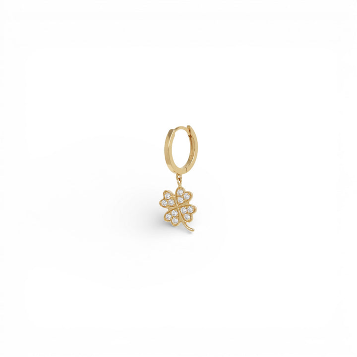 Gold Hoop & Diamond Clover