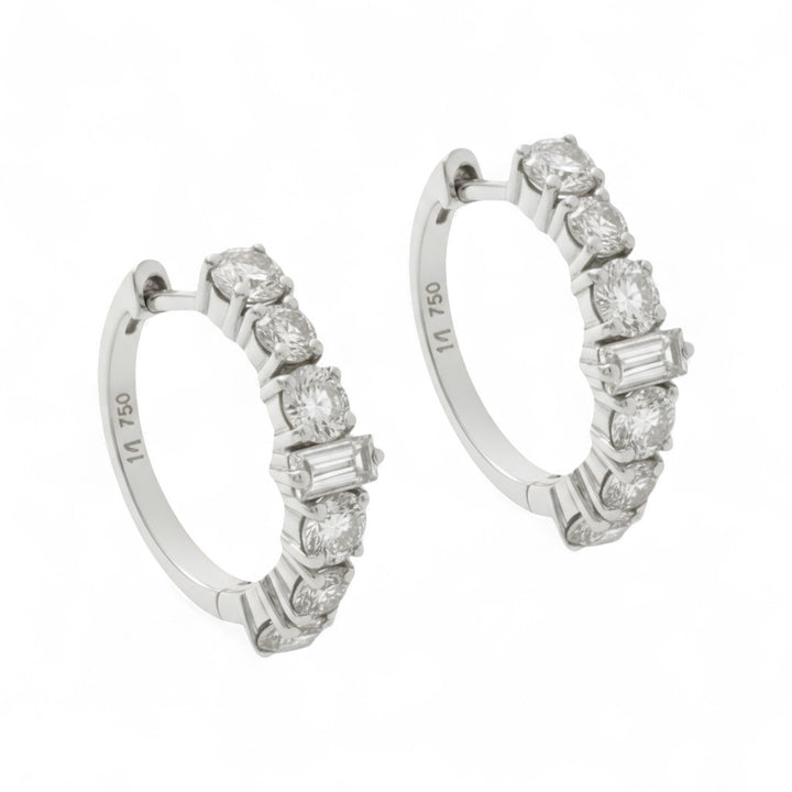 Round Rivulet White Diamond Hoops
