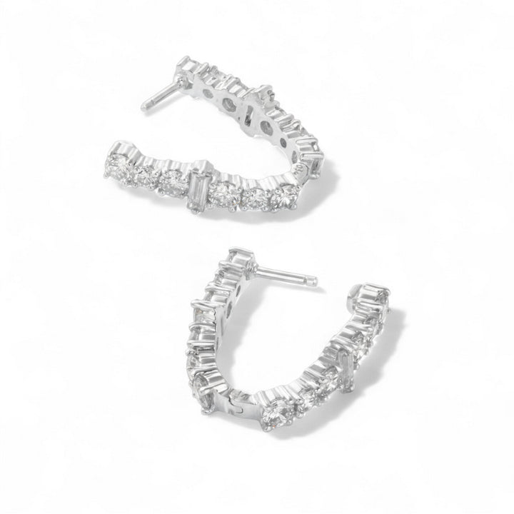 Oval Rivulet White Diamond Hoops