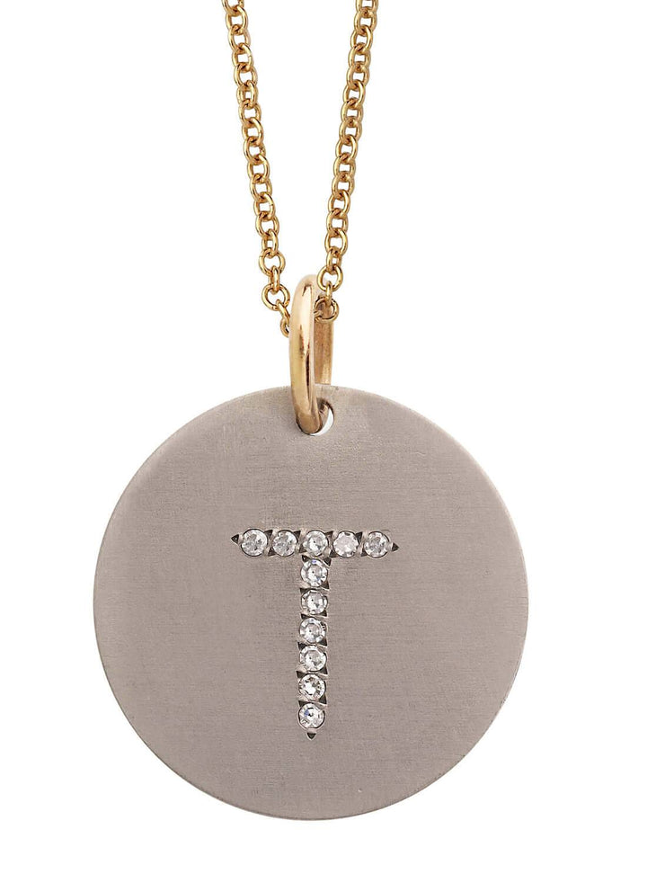 Diamond Letter Pendant T - D - TITANIUM - Ileana Makri
