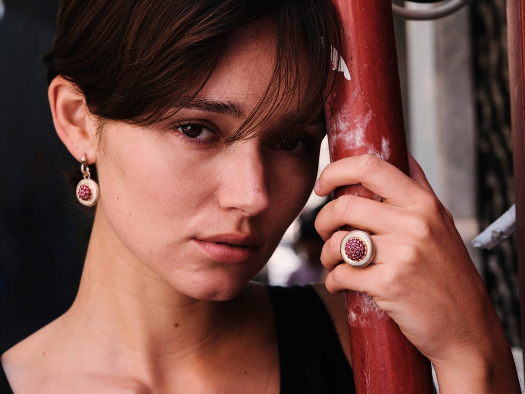 Diamond Ruby Caviar Earrings Small - Fête - Ileana Makri