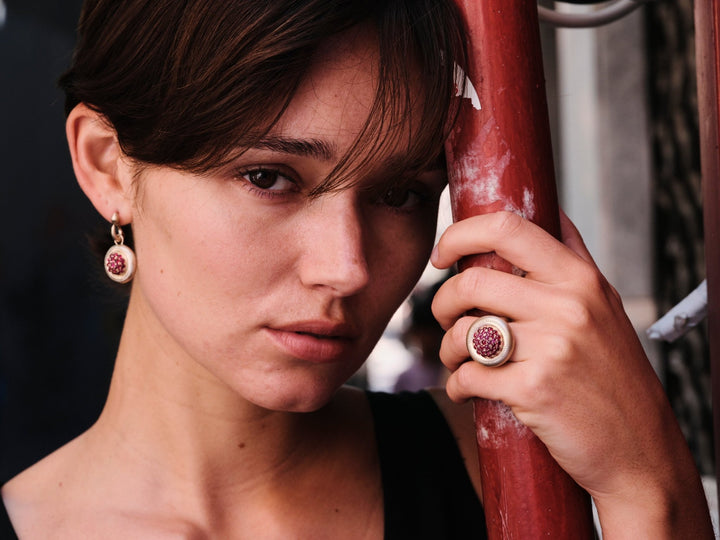 Diamond Ruby Caviar Earrings Small - Fête - Ileana Makri