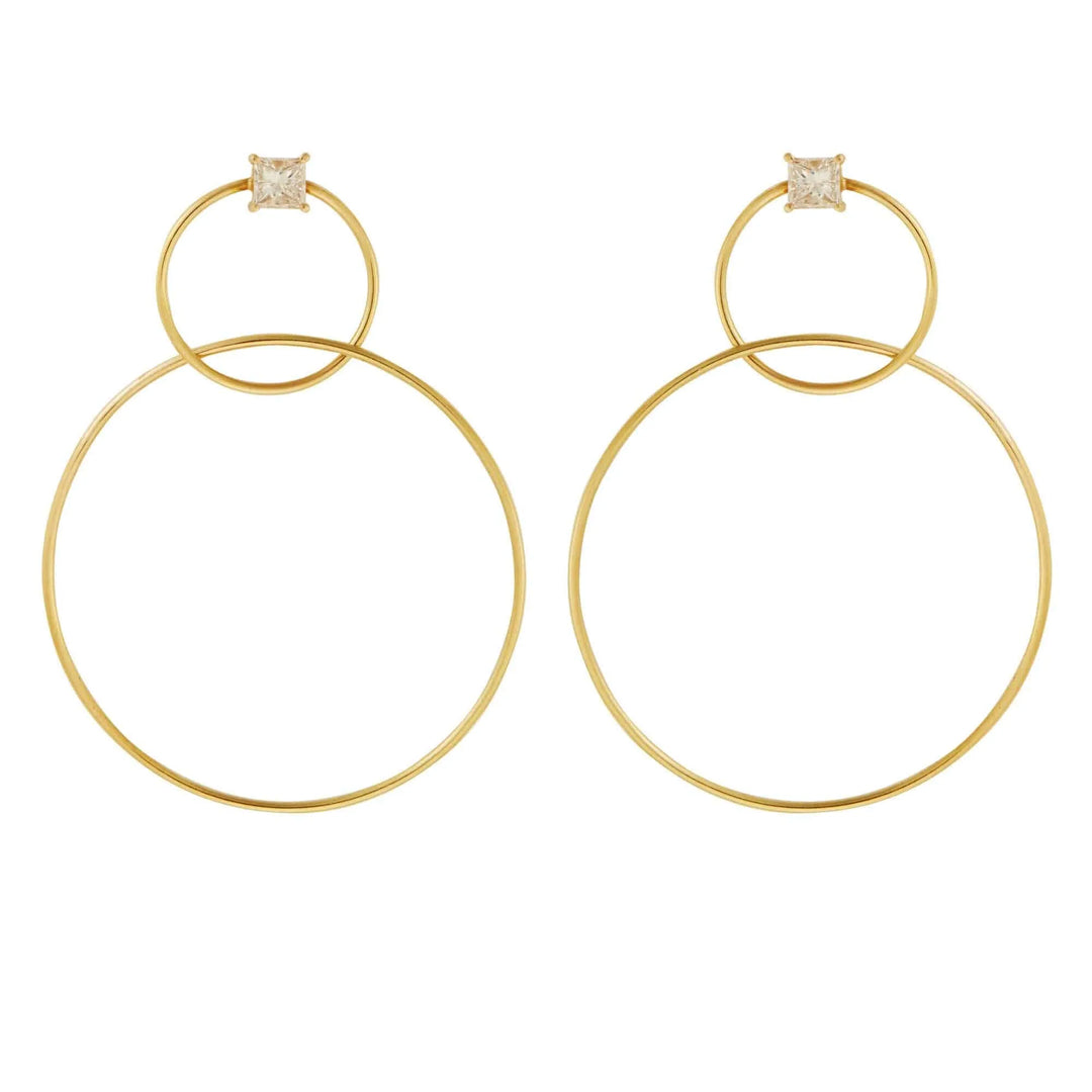 Double Slim Square Diamond Hoops - Queen - Ileana Makri store