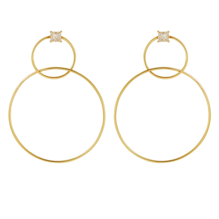 Double Slim Square Diamond Hoops - Queen - Ileana Makri store