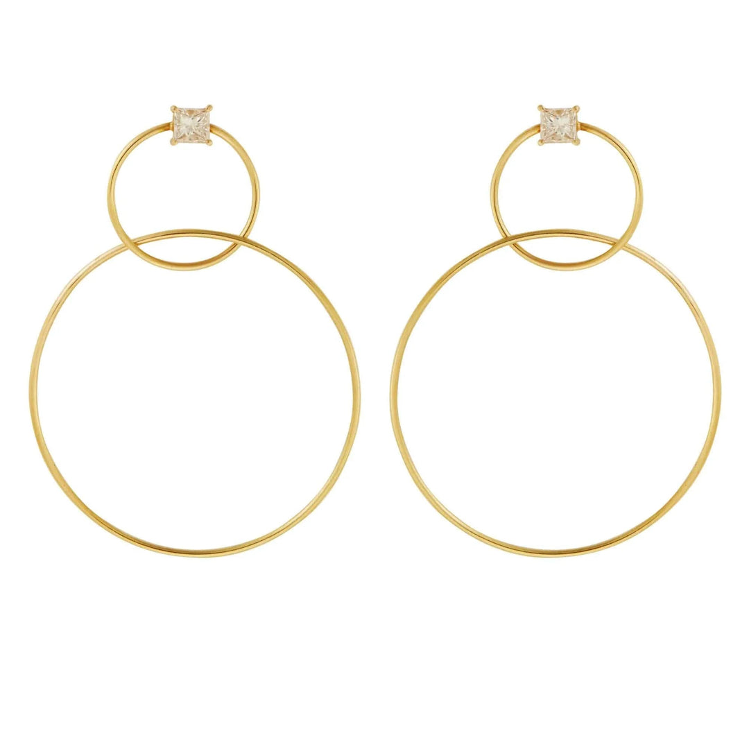 Double Slim Square Diamond Hoops - Queen - Ileana Makri
