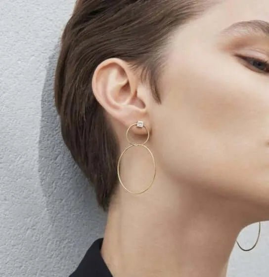 Double Slim Square Diamond Hoops - Queen - Ileana Makri
