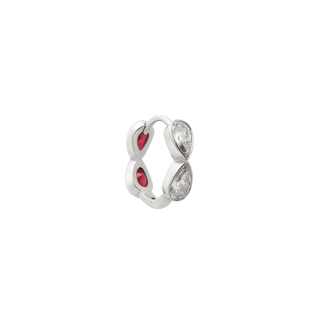 Echo Pear Mini Hoop Rubies & Diamonds in White Gold