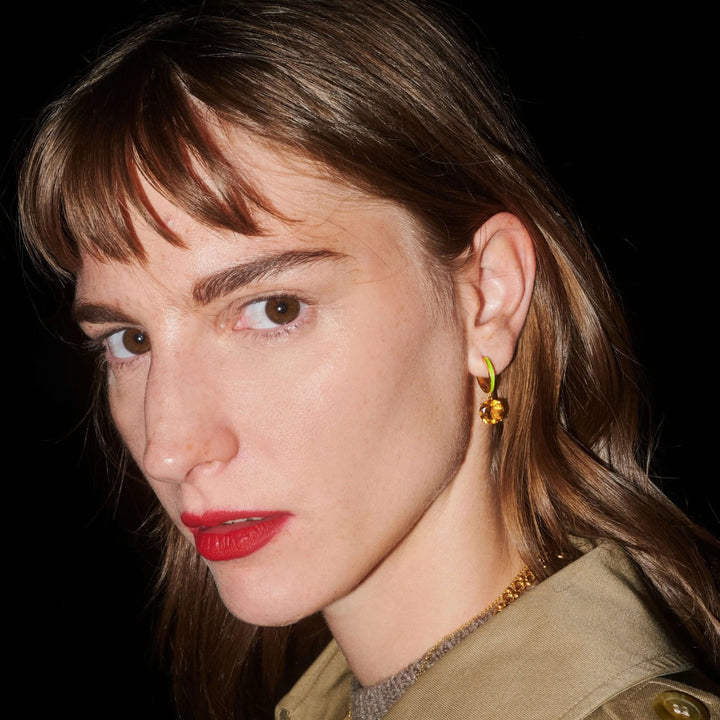 Enamel and Citrine Hoops - Eye M Neon Rocks - Ileana Makri store