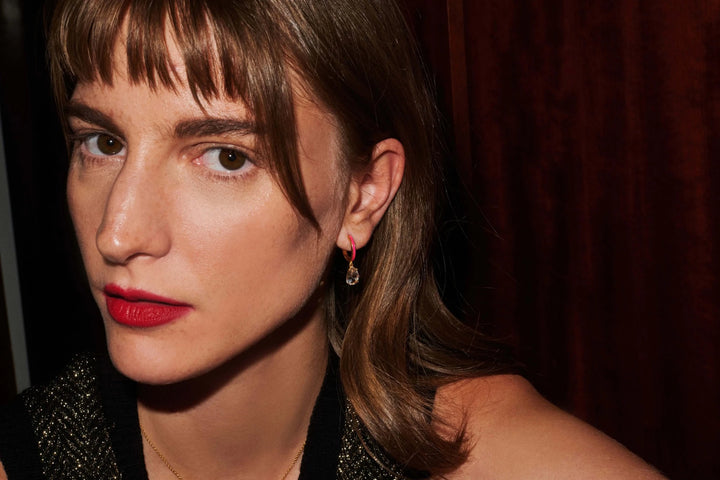 Enamel and White Topaz Hoops - Eye M Core - Ileana Makri
