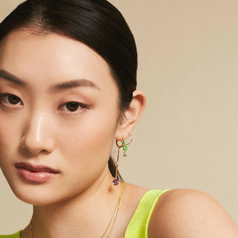 Enamel Purple Amethyst Long Hoops - Eye M Neon Rocks - Ileana Makri