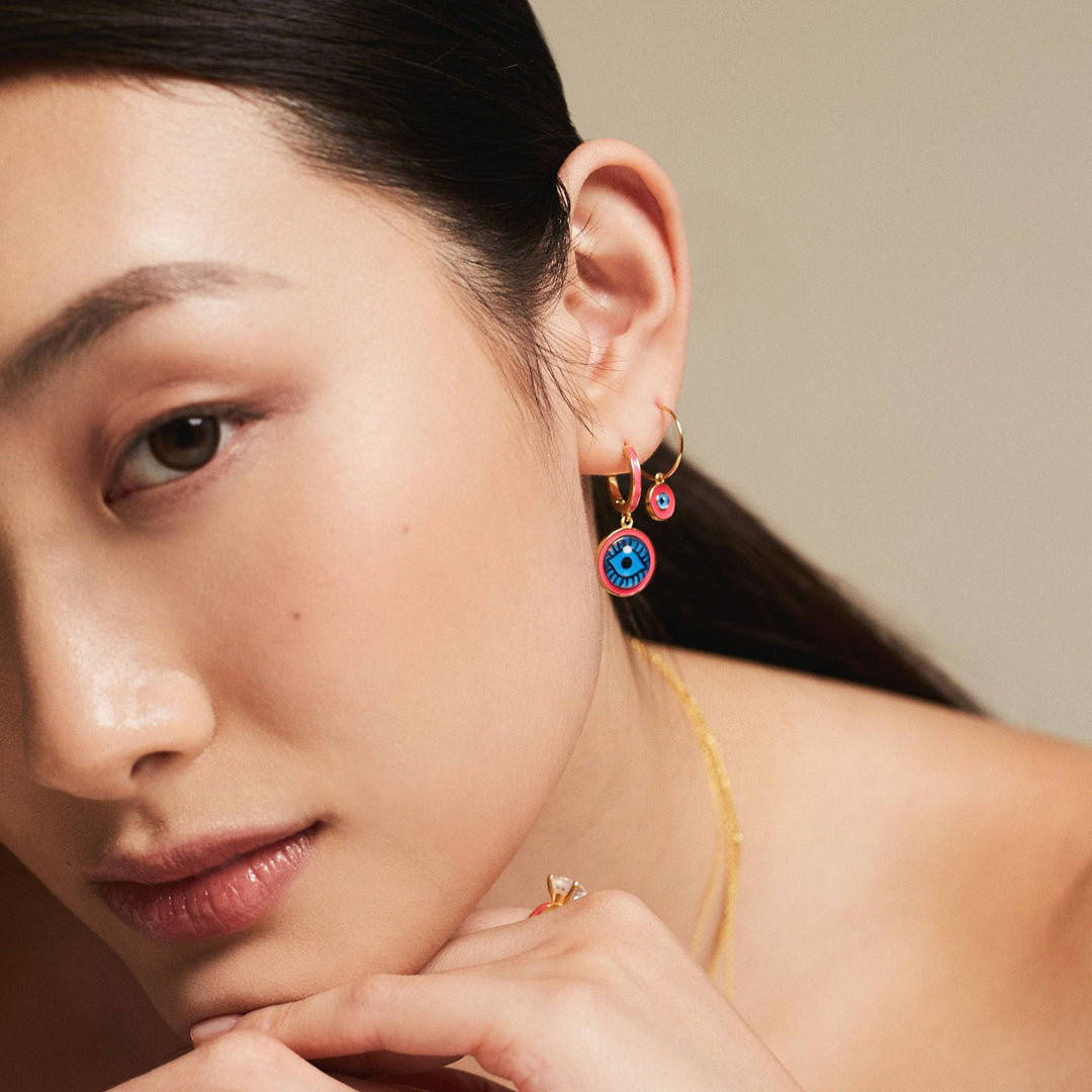Blue Eye Enamel Hoops - Eye M Eyes - Ileana Makri store