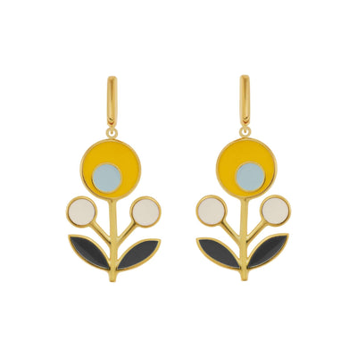 Large Yellow & Black Seed Flower Earrings - Eye M Flower Power - Ileana Makri store