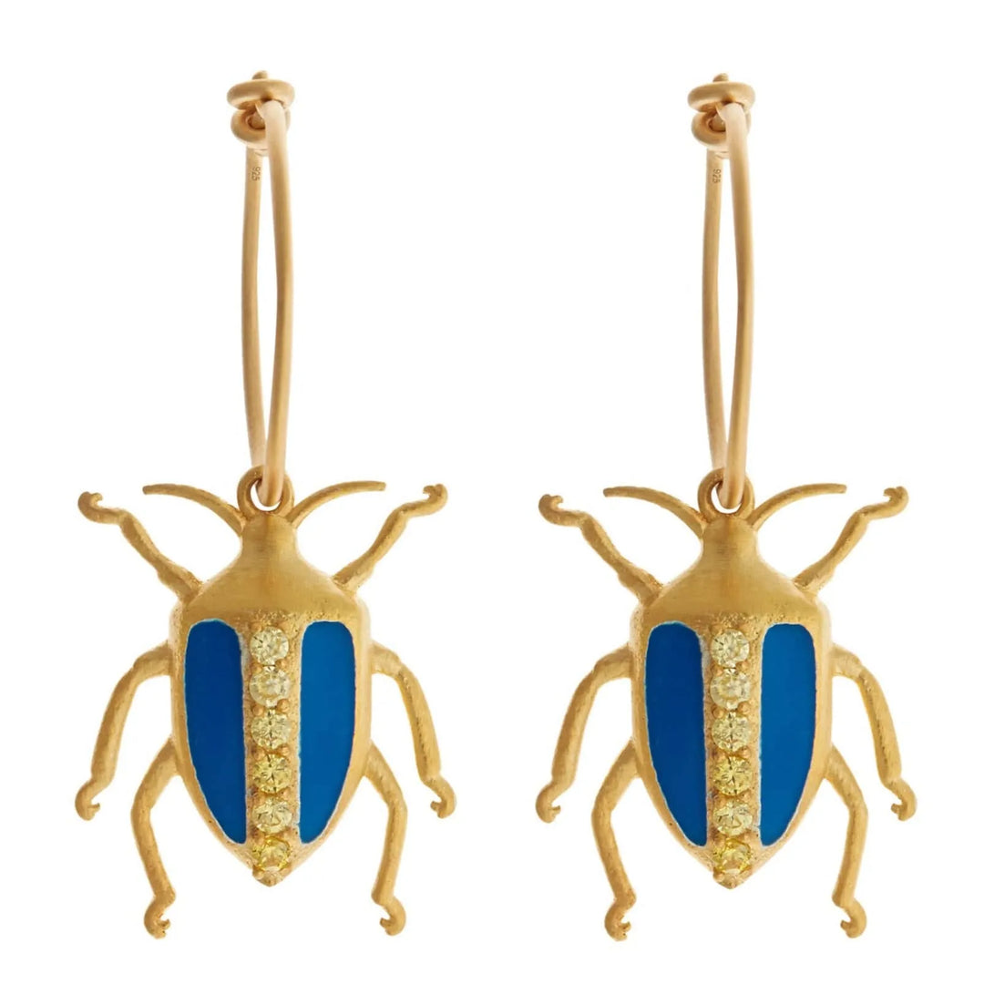 Neon Leaf Beetle Hoops Blue Yellow - Eye M Jungle - Ileana Makri store