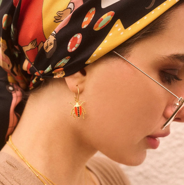 Neon Leaf Beetle Hoops Orange Black - Eye M Jungle - Ileana Makri store