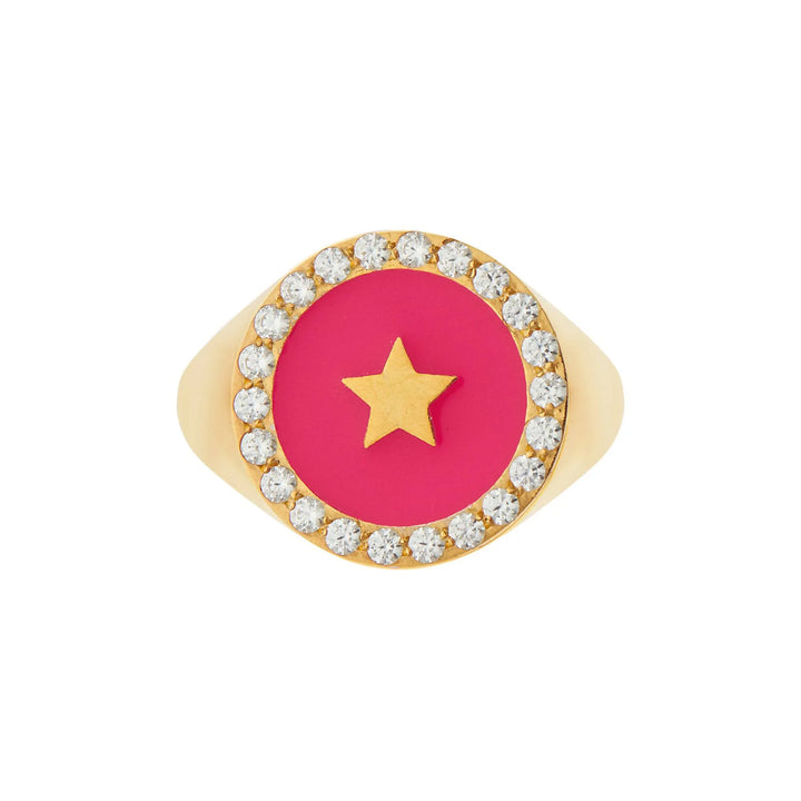 Star Enamel Crystal Chevalier Ring - Eye M Neon Rocks - Ileana Makri store