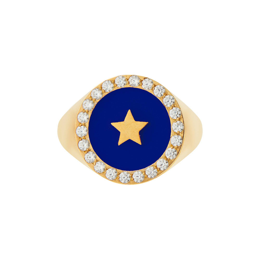 Star Enamel Crystal Chevalier Ring - Eye M Neon Rocks - Ileana Makri store