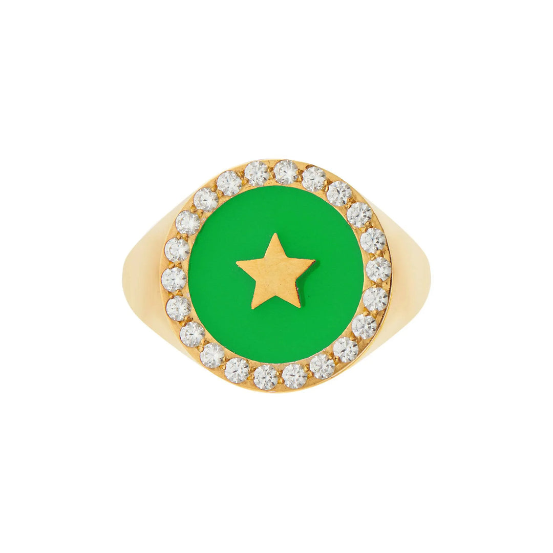 Star Enamel Crystal Chevalier Ring - Eye M Neon Rocks - Ileana Makri store