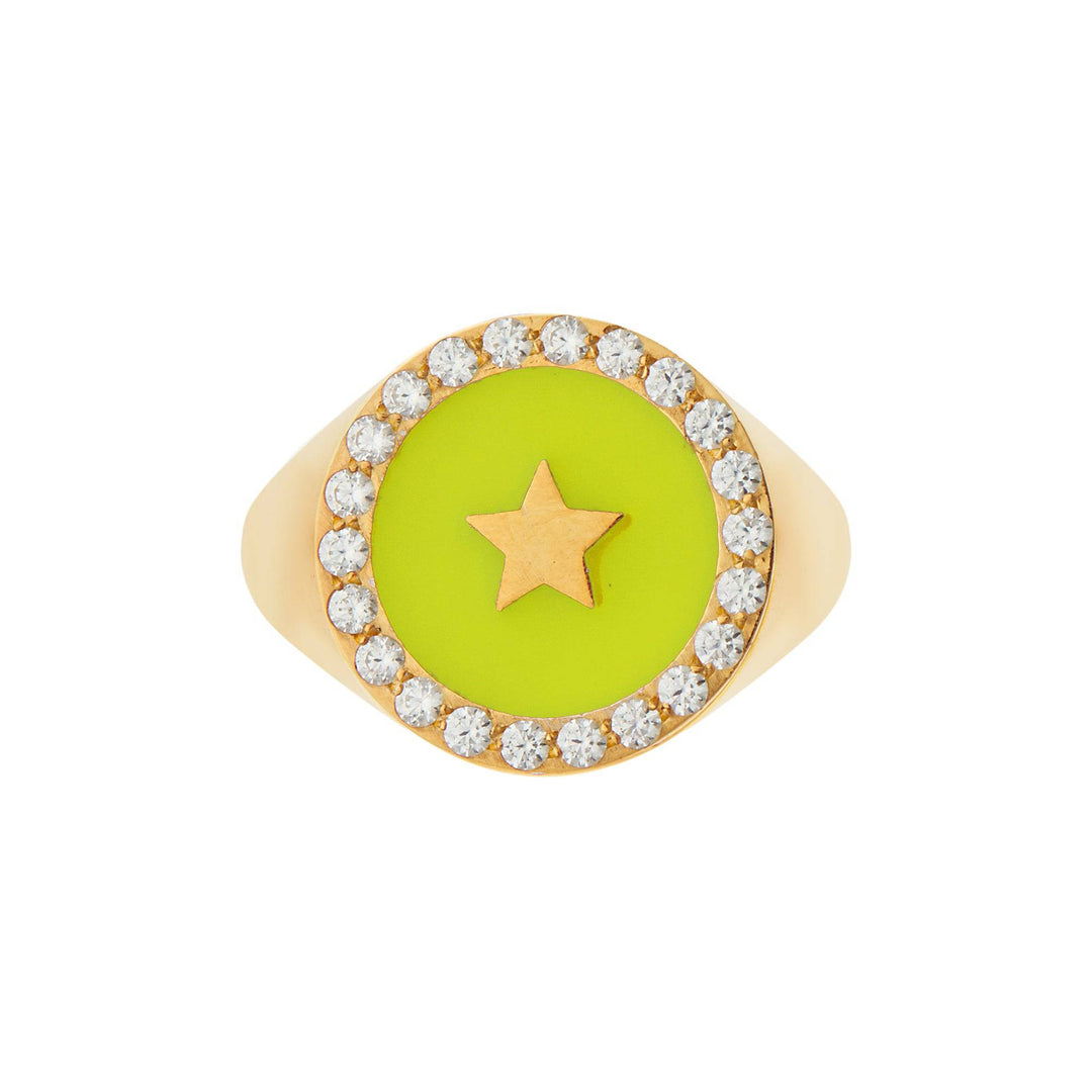 Star Enamel Crystal Chevalier Ring - Eye M Neon Rocks - Ileana Makri store