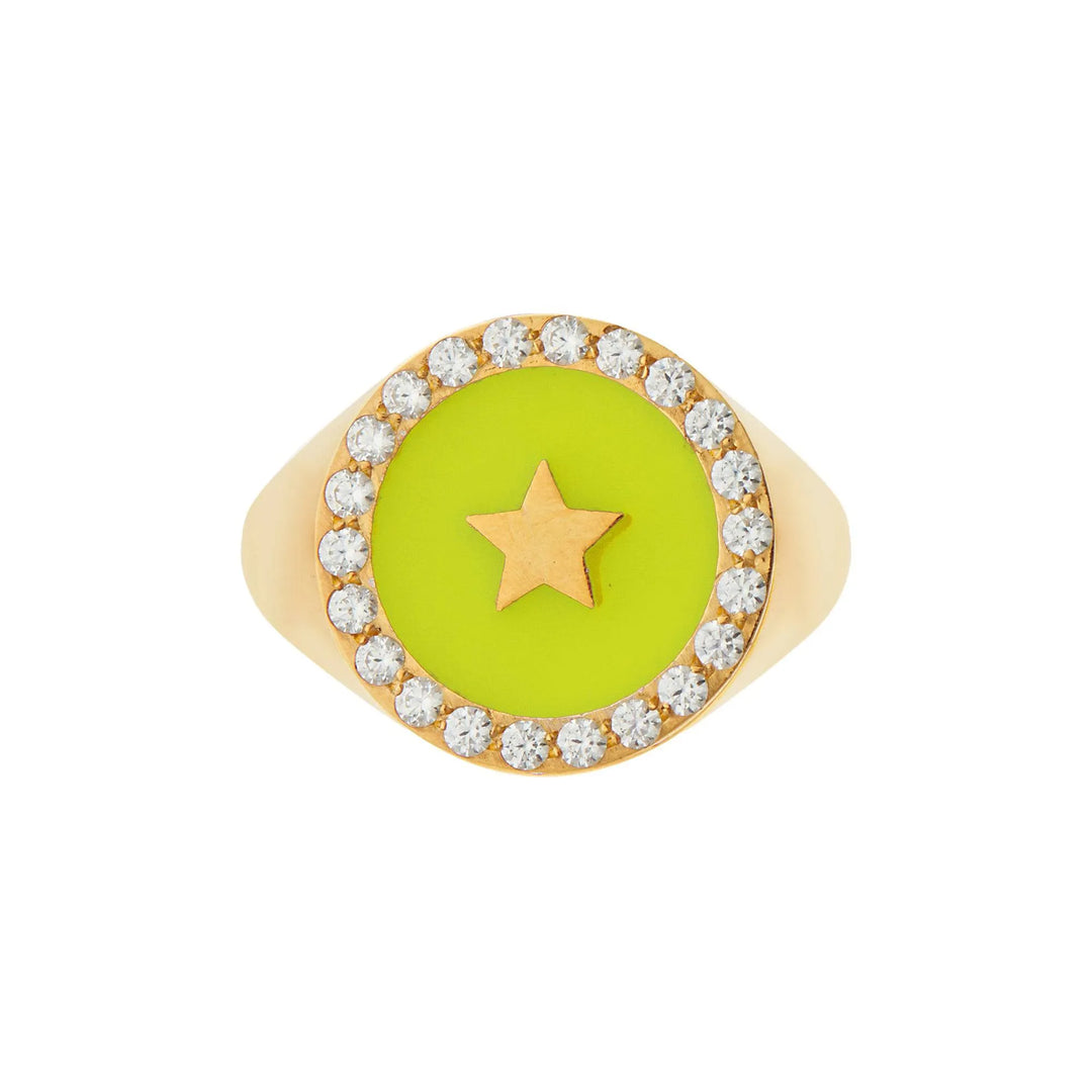 Star Enamel Crystal Chevalier Ring - Eye M Neon Rocks - Ileana Makri store