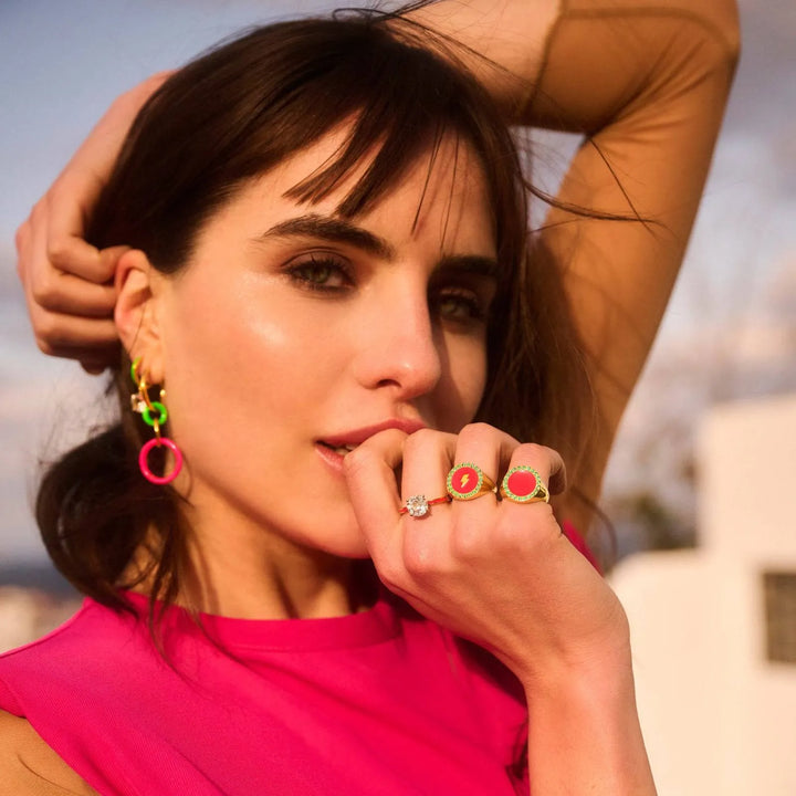 Thunder Enamel Chevalier Ring Pink Green - Eye M Neon Rocks - Ileana Makri store