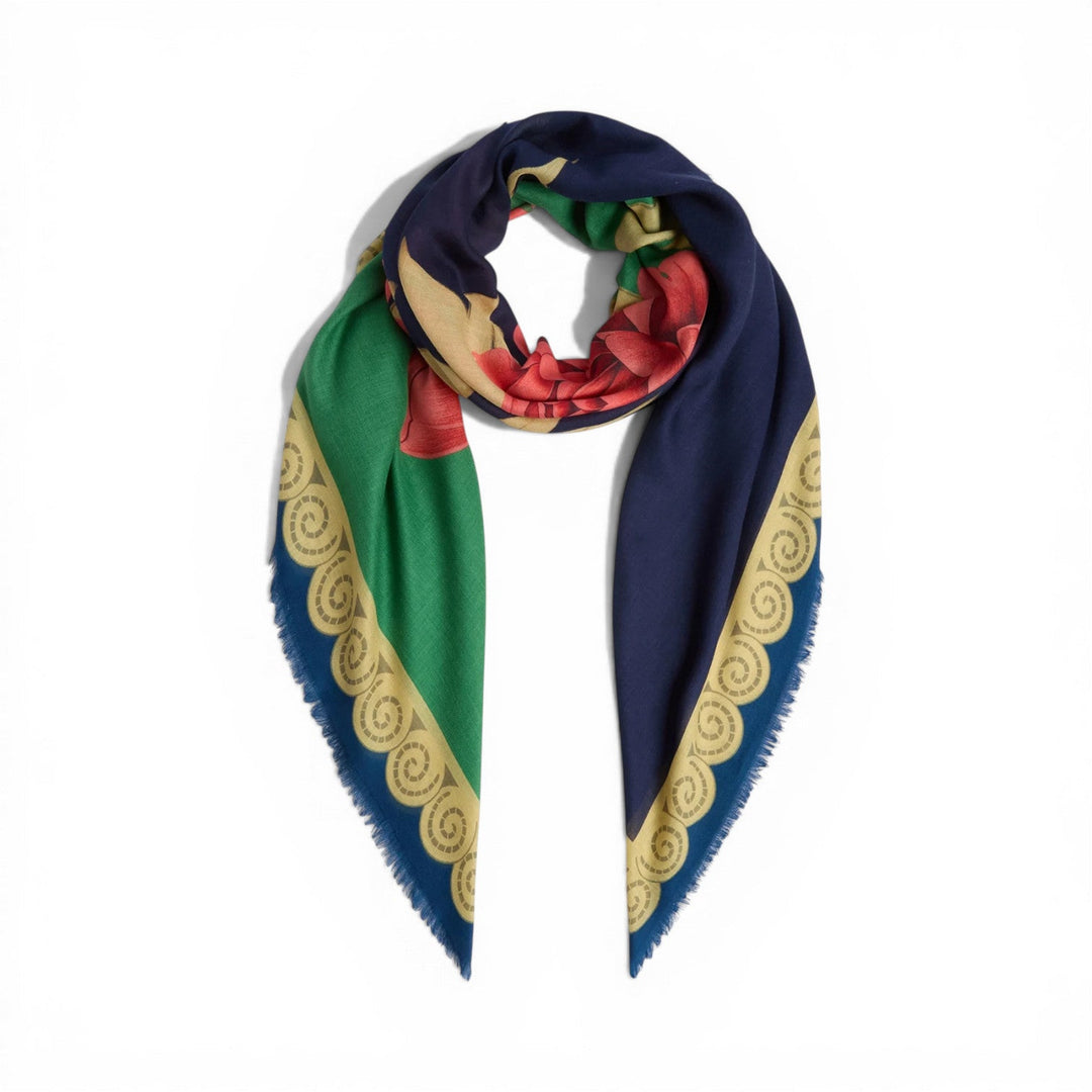 Foulard 140 Queen Peony Placée Blue - La Double J Accessories - Ileana Makri