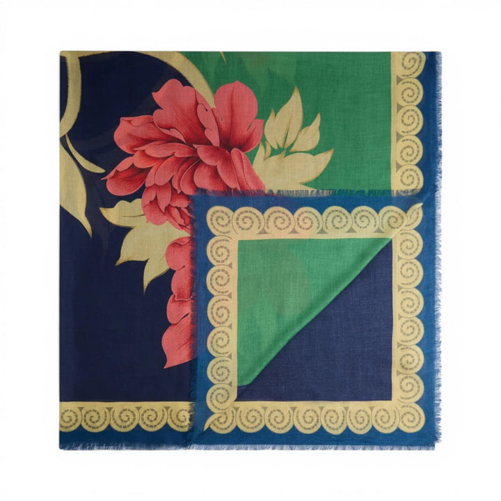 Foulard 140 Queen Peony Placée Blue - La Double J Accessories - Ileana Makri