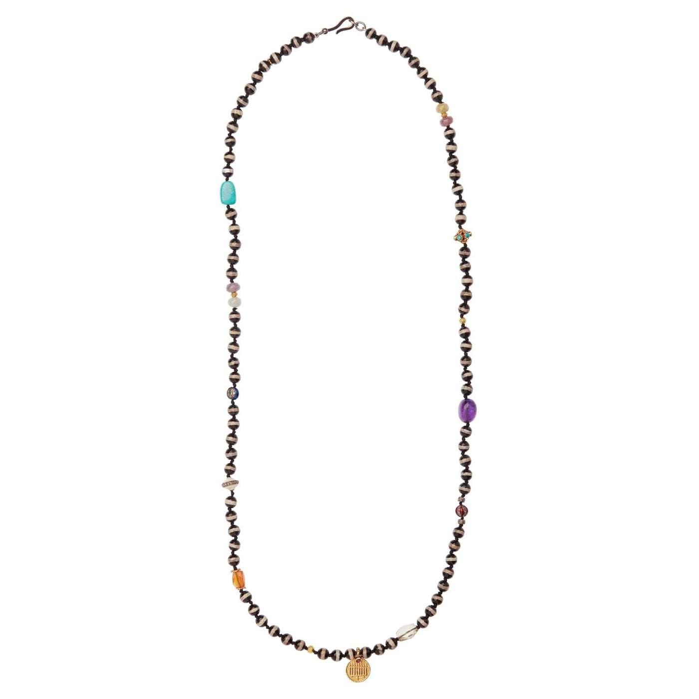 Black Agate Stripe Necklace 20 (75cm) - Globetrotter - Ileana Makri store
