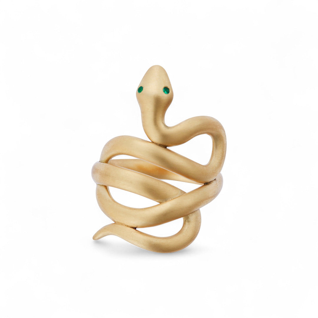 Gold Satin Coiled Snake Ring - SNAKES - Ileana Makri