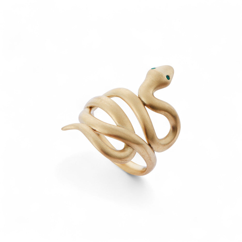Gold Satin Coiled Snake Ring - SNAKES - Ileana Makri