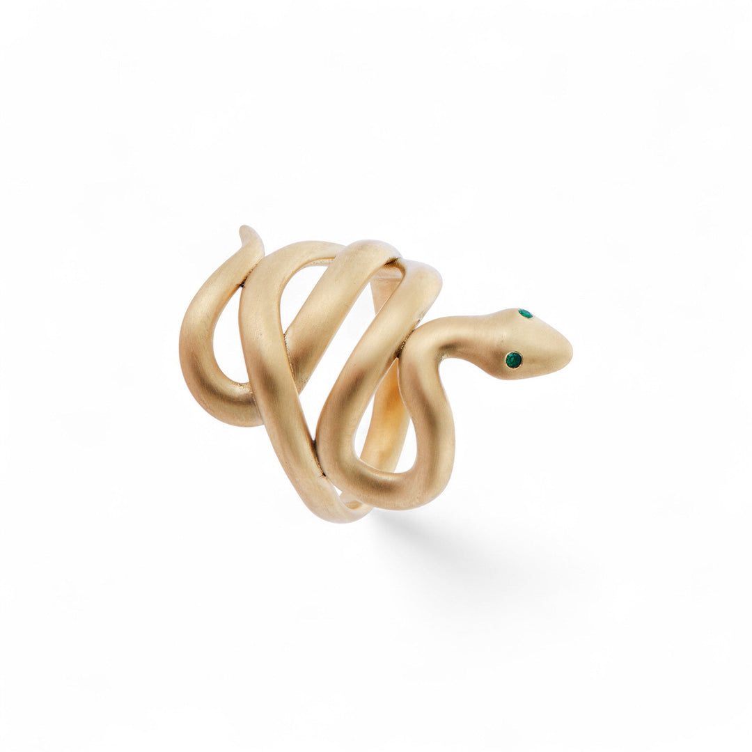 Gold Satin Coiled Snake Ring - SNAKES - Ileana Makri