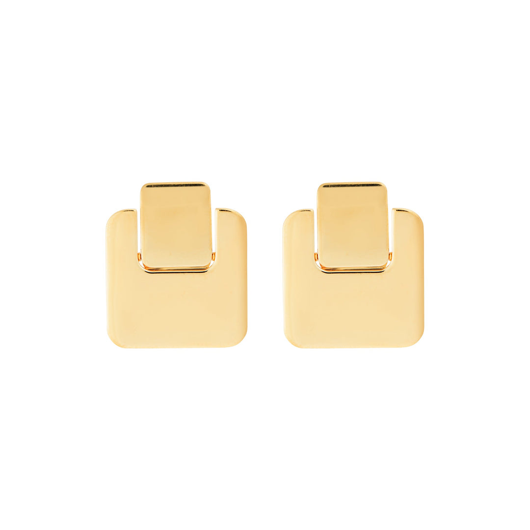 Golden Tile Statament Studs - Tile - Ileana Makri