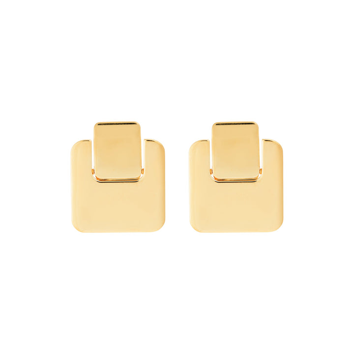 Golden Tile Statament Studs - Tile - Ileana Makri