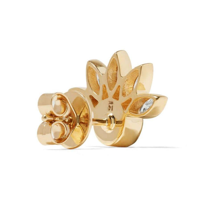 Grass Sunflower Studs with Emeralds and navette diamonds back view - Ileana Makri