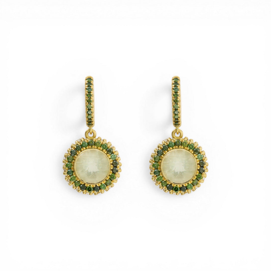 Green Diamond Halo Moonstone Earrings - One of a Kind - Ileana Makri