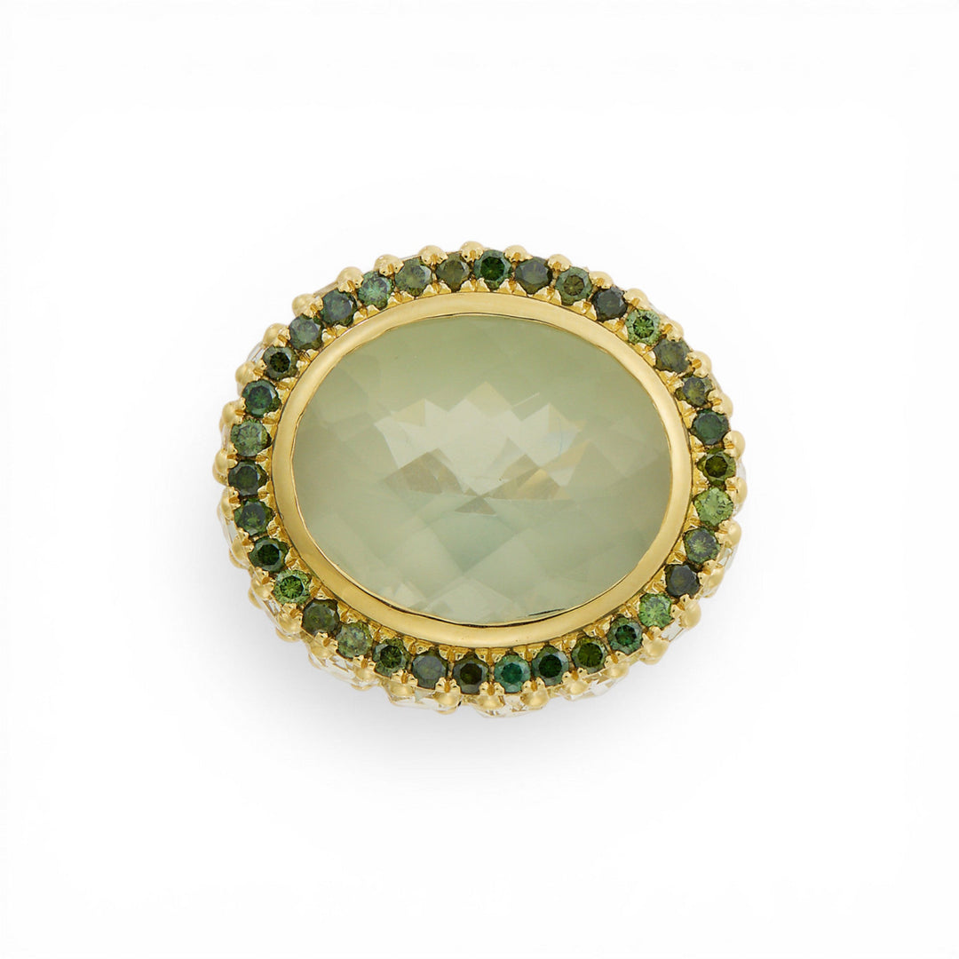 Green Diamond Halo Moonstone Ring - One of a Kind - Ileana Makri