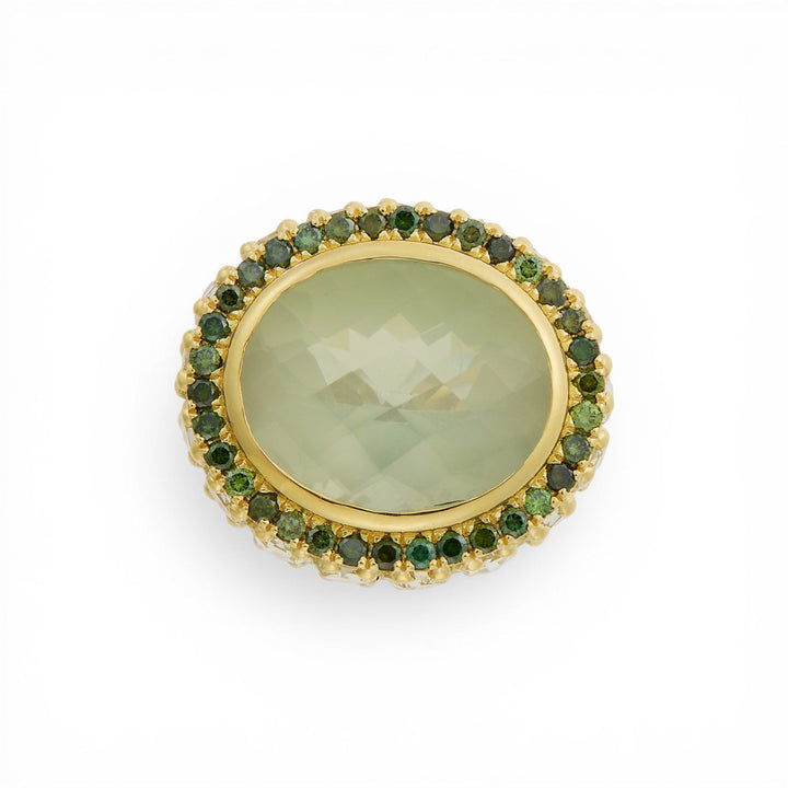 Green Diamond Halo Moonstone Ring - One of a Kind - Ileana Makri