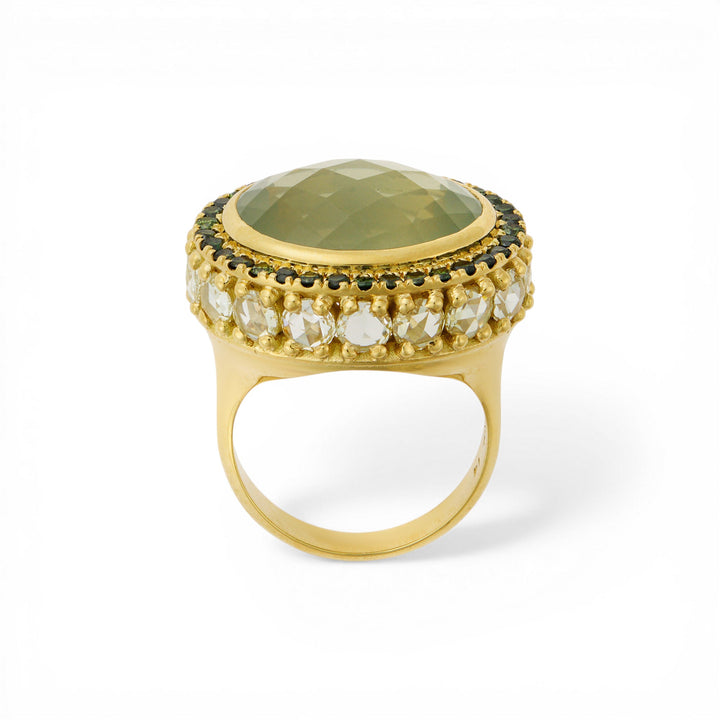 Green Diamond Halo Moonstone Ring - One of a Kind - Ileana Makri
