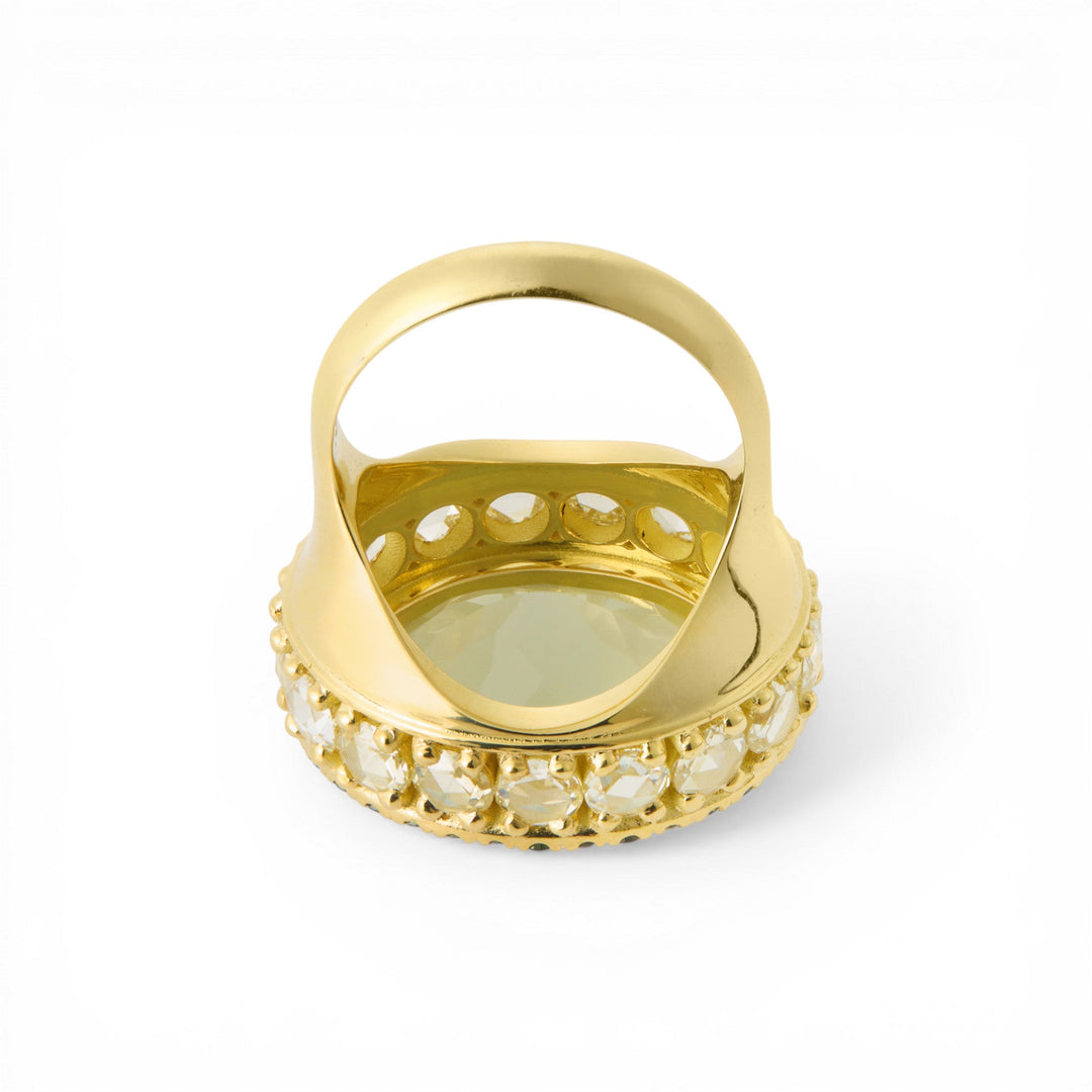 Green Diamond Halo Moonstone Ring - One of a Kind - Ileana Makri