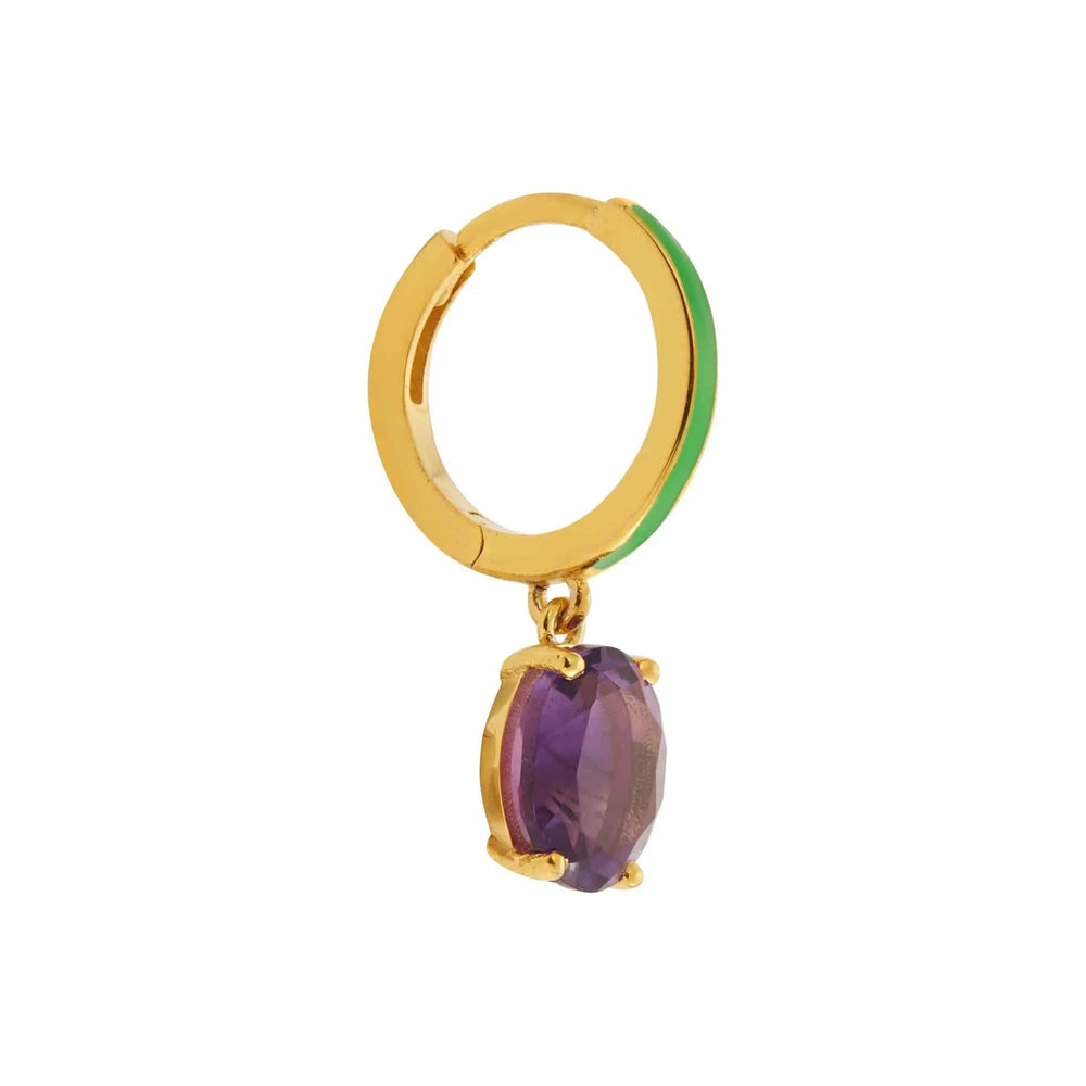 Green Enamel & Amethyst Hoops - Eye M Neon Rocks - Ileana Makri