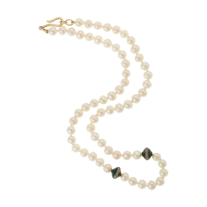 Green Enamel & Pearl Necklace (42cm) - Globetrotter - Ileana Makri store