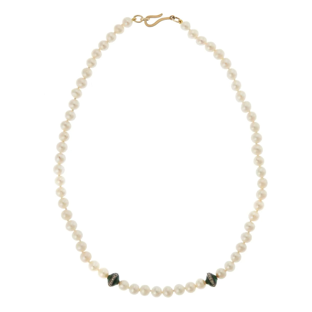 Green Enamel & Pearl Necklace (42cm) - Globetrotter - Ileana Makri store