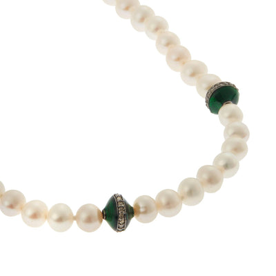 Green Enamel & Pearl Necklace (42cm) - Globetrotter - Ileana Makri store