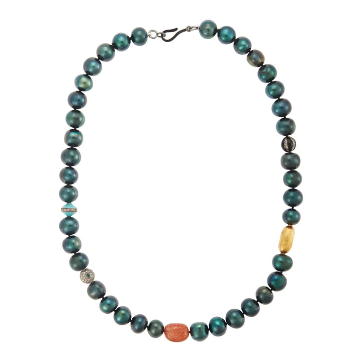 Green Pearl Beaded Necklace 73 (45cm) - Globetrotter - Ileana Makri store