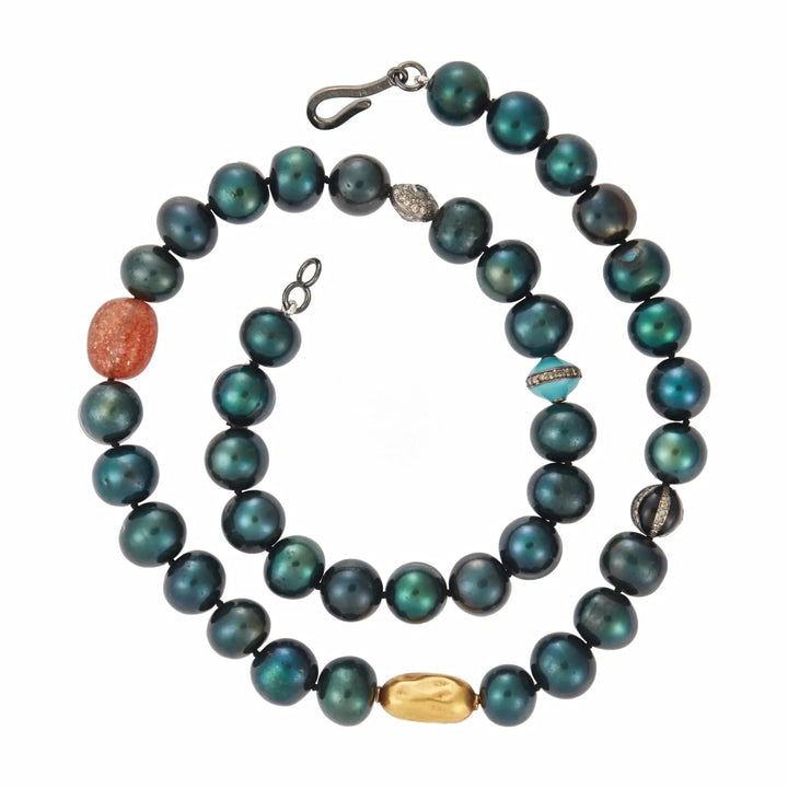 Green Pearl Beaded Necklace 73 (45cm) - Globetrotter - Ileana Makri store