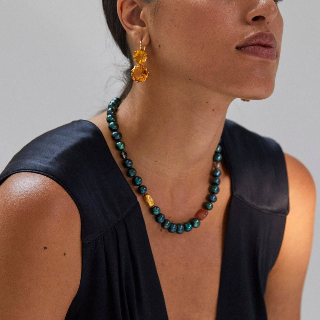 Green Pearl Beaded Necklace 73 (45cm) - Globetrotter - Ileana Makri store