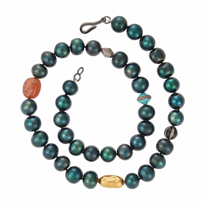 Green Pearl Beaded Necklace 73 (45cm) - Globetrotter - Ileana Makri