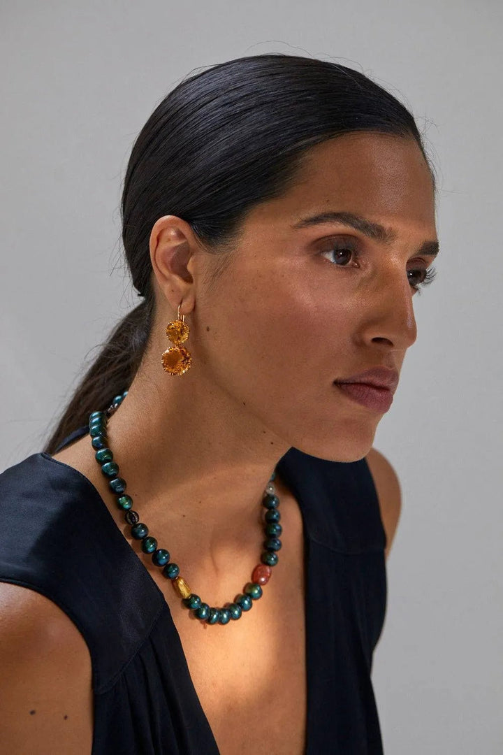 Green Pearl Beaded Necklace 73 (45cm) - Globetrotter - Ileana Makri