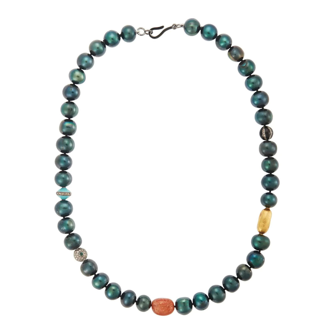Green Pearl Beaded Necklace 73 (45cm) - Globetrotter - Ileana Makri